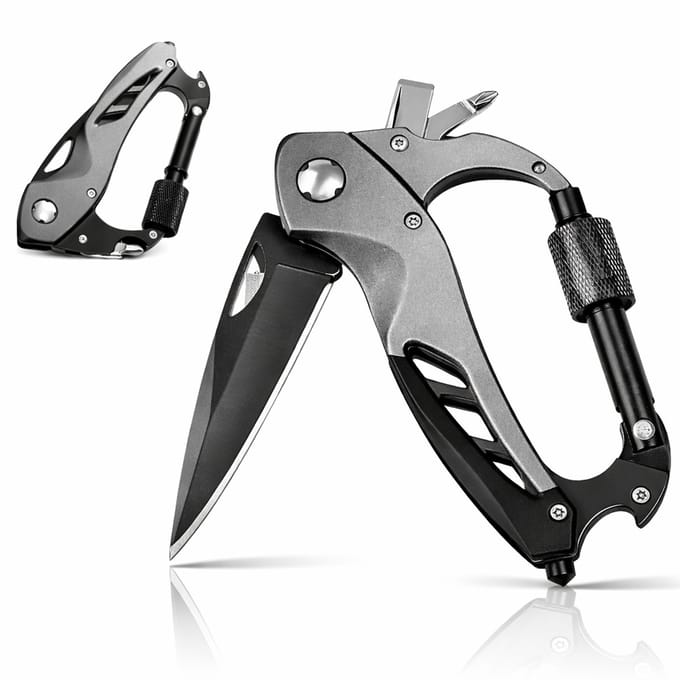 BOTC Survival zakmes - 6-in-1 EDC Tool met Flesopener, Schroevendraaier & Ruitbreker -Compact Survival Tool - Grijs