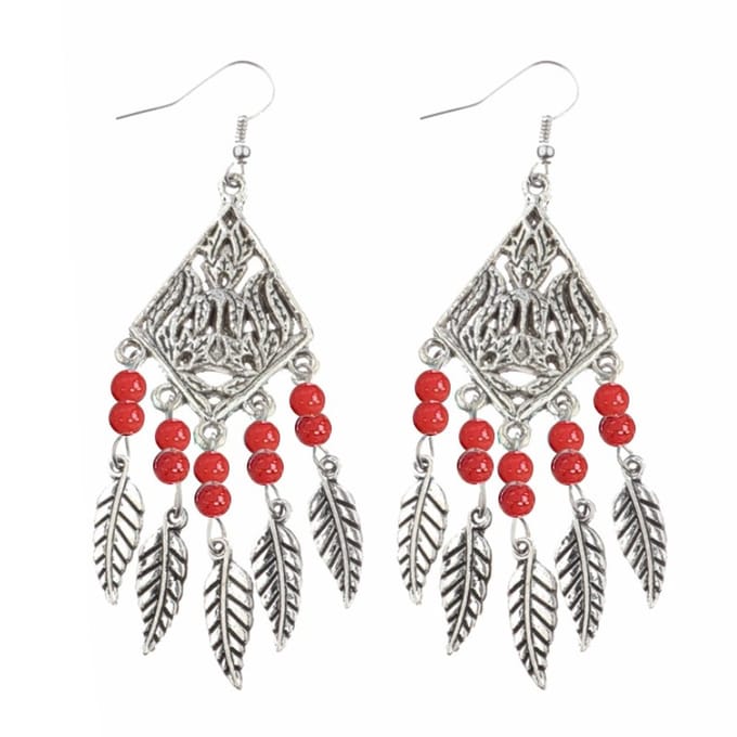 Fako Bijoux® - Oorbellen - Ruit Met Veertjes - Rood