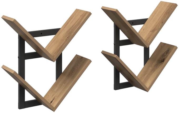 vidaXL - Wandzwevend - Plank - 2 - st - Artisanaal - eiken - 43 - x - 15 - x - 47 - cm