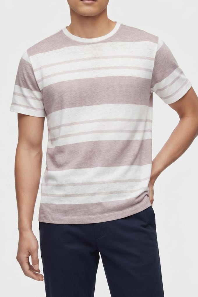 Reiss Linen Stripe Tee Neutral/white Größe: M | Basic T-Shirts Outlet | Herren | Weiß
