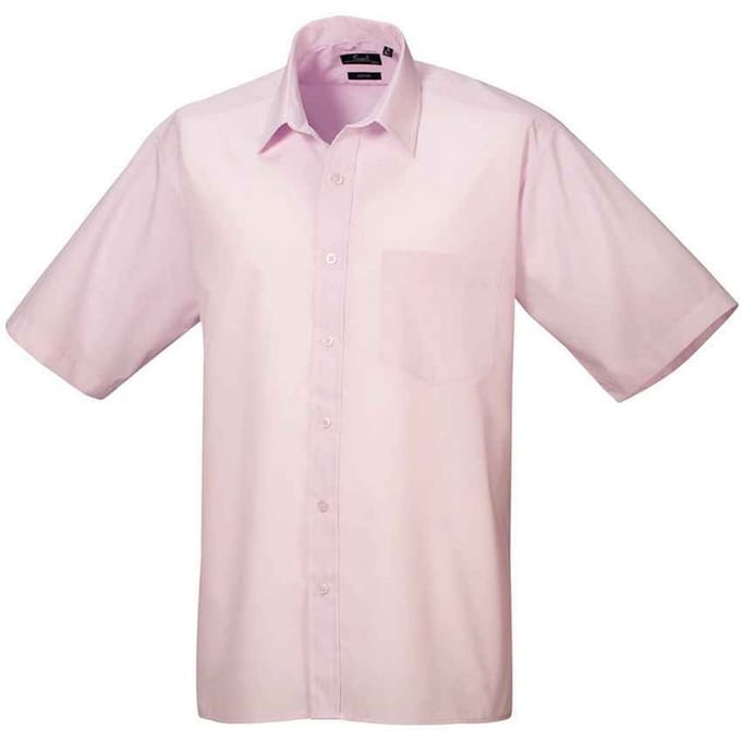Premier Heren Poplin overhemd met korte mouwen (Roze)