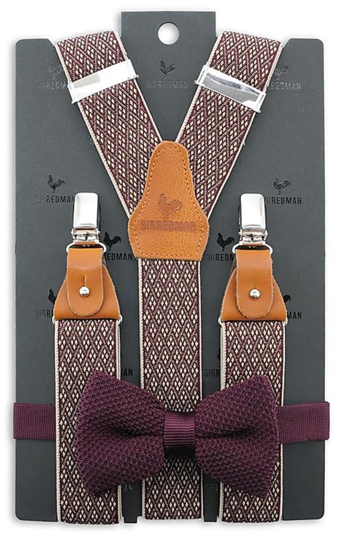 Sir Redman - Bretels met strik - bretels combi pack Don Diamond bordeaux - bordeauxrood / beige