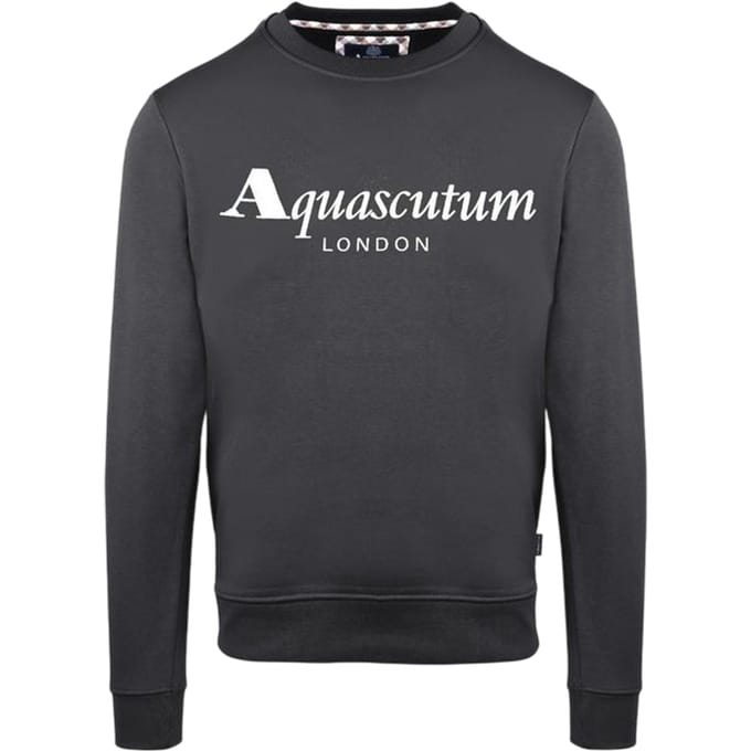 Aquascutum Heren Sweatshirt met Opschrift Crew Hals (Antraciet)