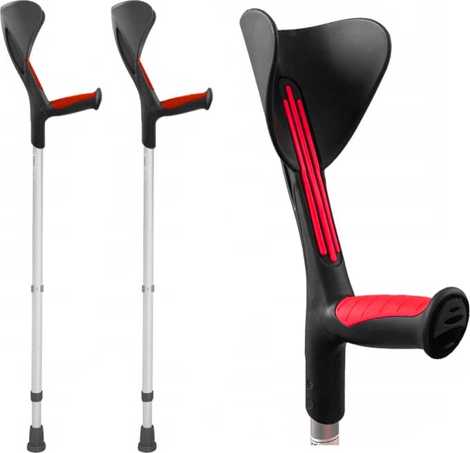 Advance elleboogkrukken met flexibele doppen, rood - loopkrukken - krukken open manchet. Set - paar van 2