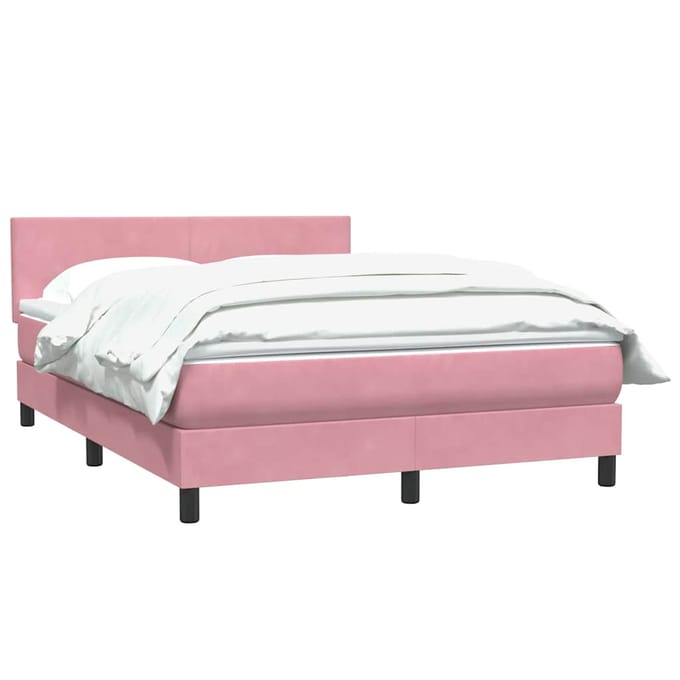 vidaXL - Boxspring - met - matras - fluweel - roze - 140x210 - cm