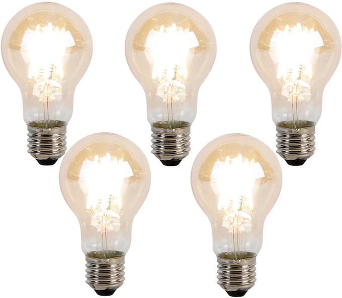 LUEDD Set van 5 E27 dimbaar in kelvin LED lamp A60 goldline 8W 806 lm 2000-2700K