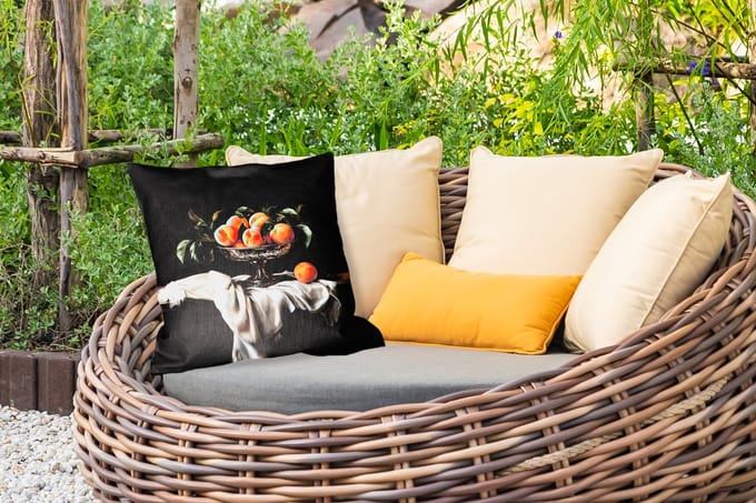 Buitenkussen - Stilleven - Perziken - Vintage - 45x45 cm - Weerbestendig