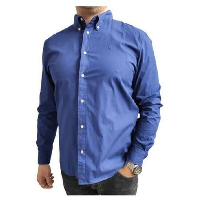 Tommy Hilfiger Heren Blauw Regular Fit Overhemd, Maat S gray
