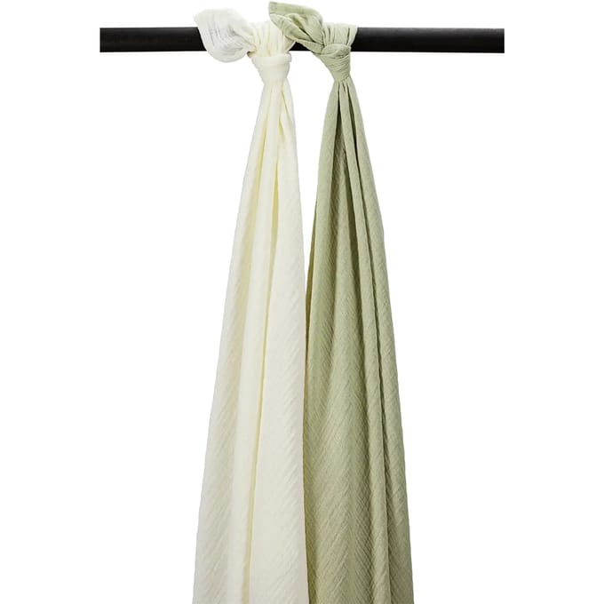 Meyco Baby Uni swaddle - 2-pack - pre-washed hydrofiel - natural/soft olive - 120x120cm