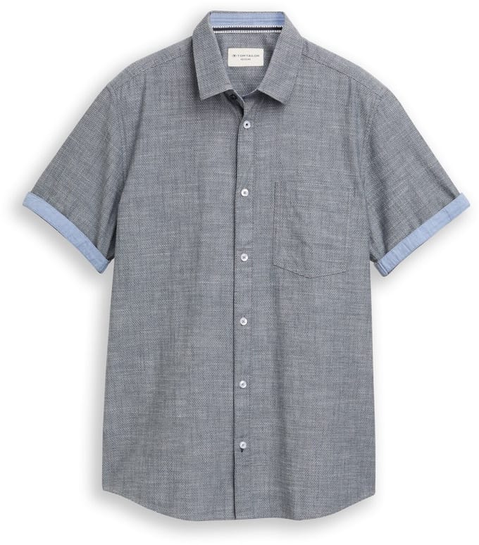 Tom Tailor - Regular fit overhemd met korte mouwen en borstzak - Maat S - navy structure