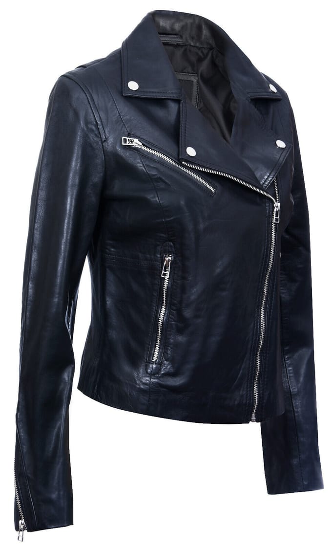Dames slim leren bikerjack-Matlock