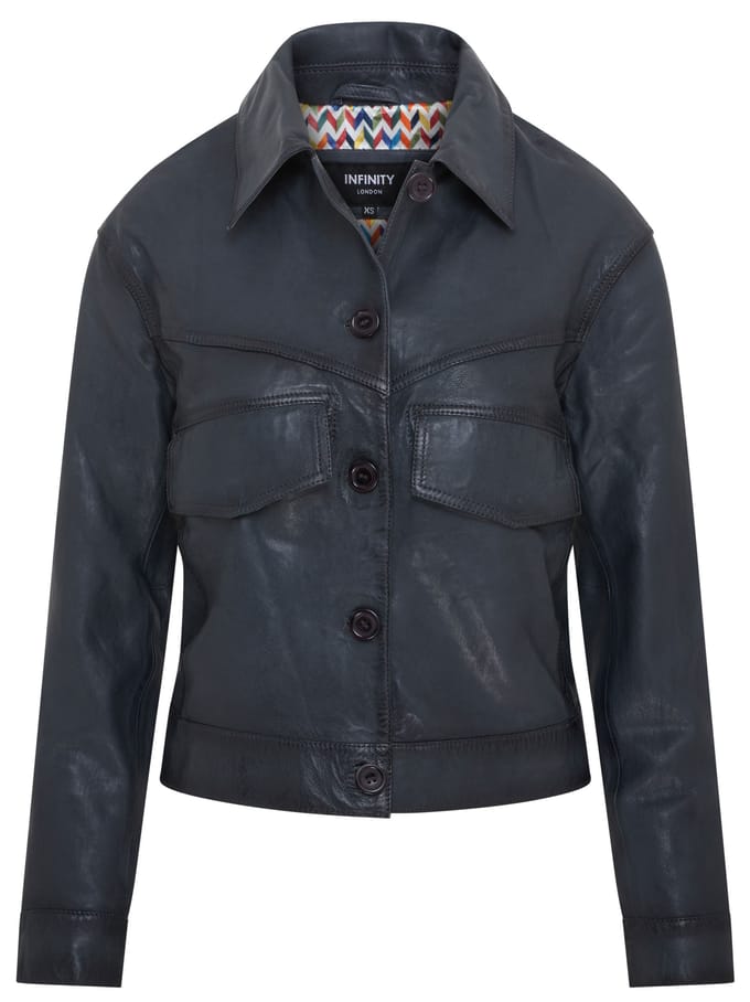 Marineblauw retro leren bikerjack voor dames - Kopervik