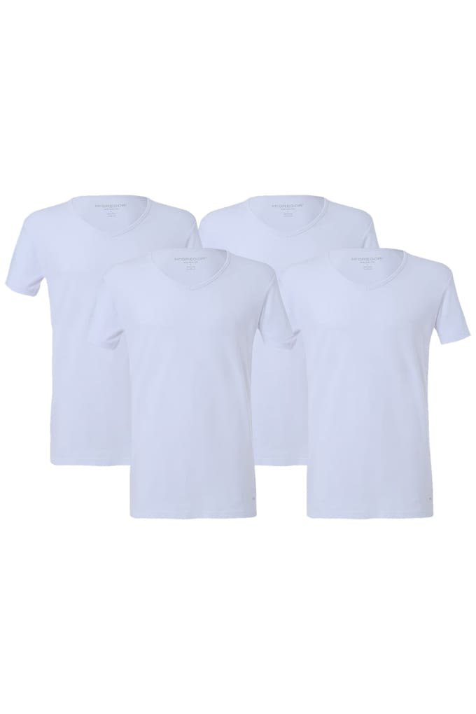 McGregor  - Premium Stretch T-shirt - V-neck - 4-pack White Taglia: XL | Magliette basic Outlet | Uomo | Bianco