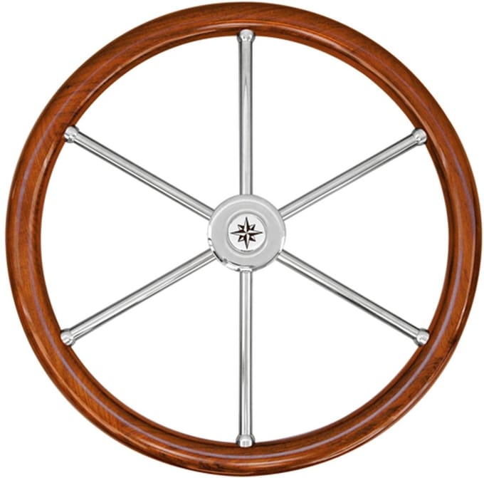 Allpa 6-spaaks RVS Stuurwiel type 6N met teakhouten Rand Ø60cm