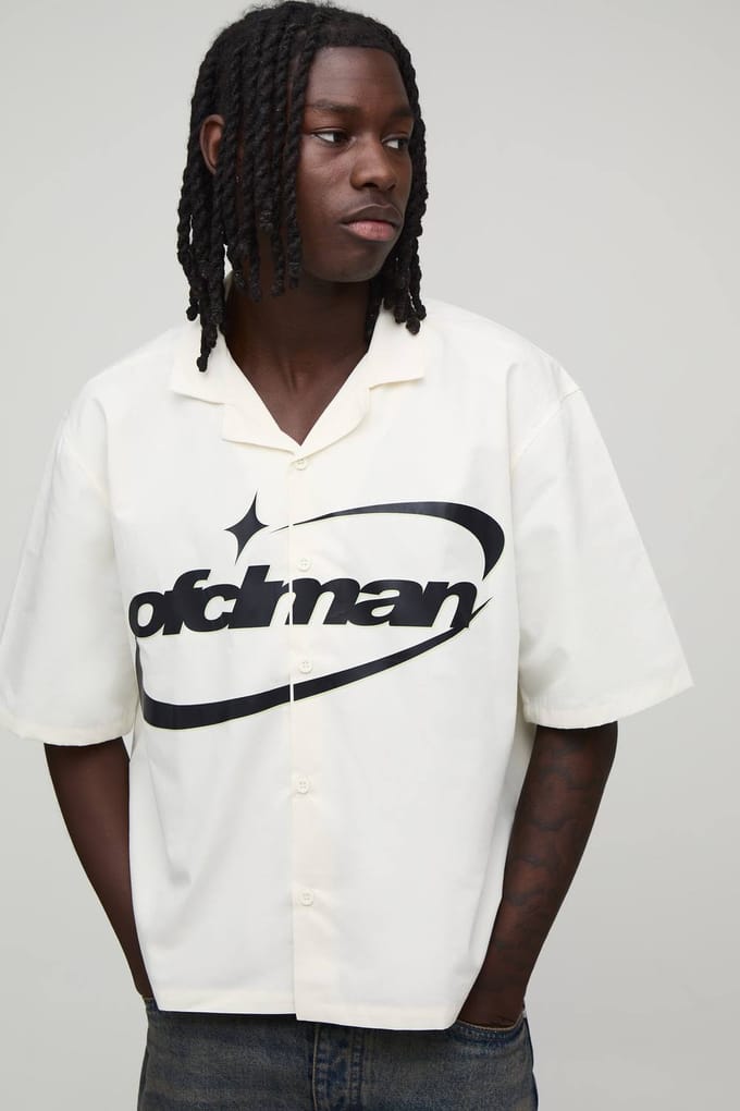 Oversized Boxy Shirt Met Ofclman Print En Korte Mouwen | White | Size Medium