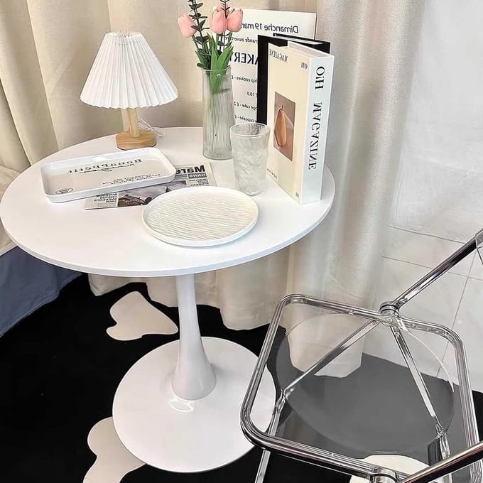 Ronde Eettafel - Keukentafel Tulip - Samen Eten - Stevige Metalen Voet - 80 cm Diameter - Wit