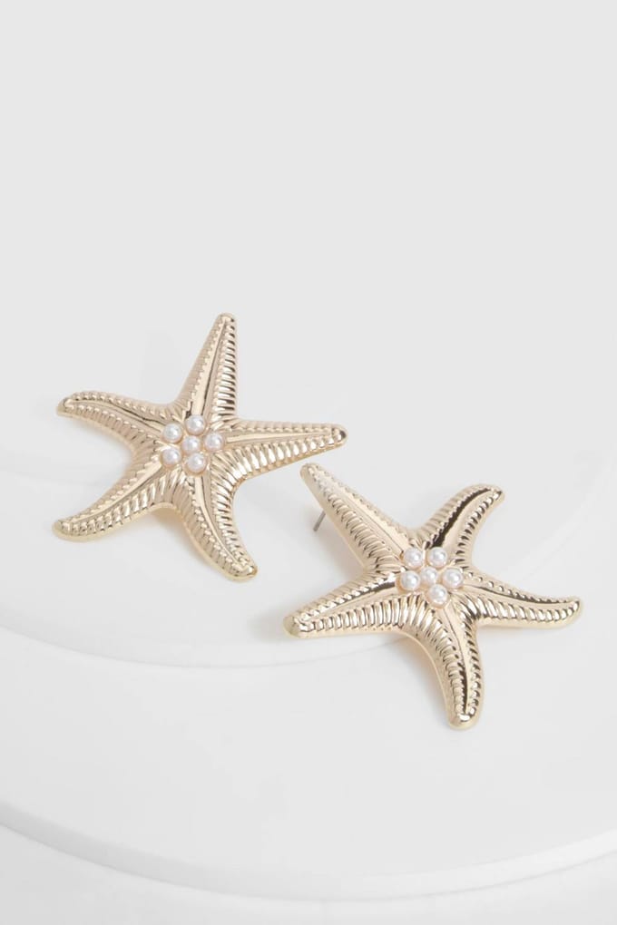 boohoo Dames Statement Oorbellen met Pareldetail en Zeesterontwerp | Goud