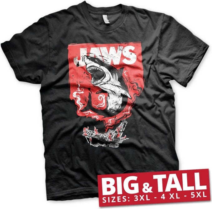 Jaws Shark Smoke Big & Tall T-shirt Zwart