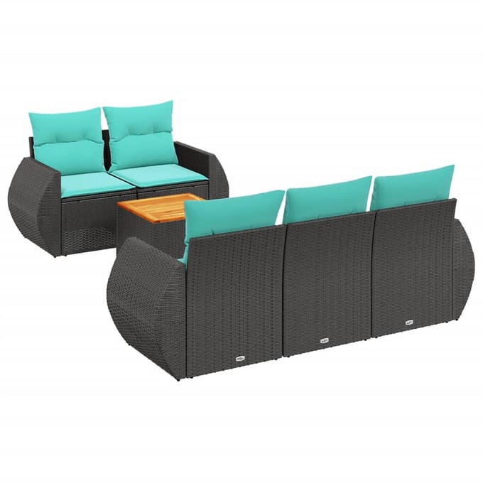 vidaXL - 6-delige - tuinbankset - met - kussens - van - zwart - polyrotan