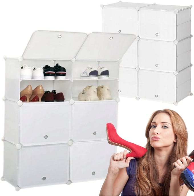 More&Deco - Modulaire Schoenenkast - Bamboe Planken - 12 Niveaus - Wit
