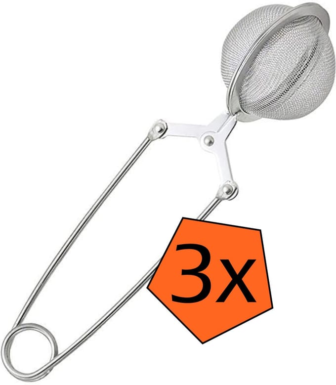 Theezeef RVS Thee Ei Thee Infuser - Theefilter voor Losse Thee - Zilver - 3-PACK