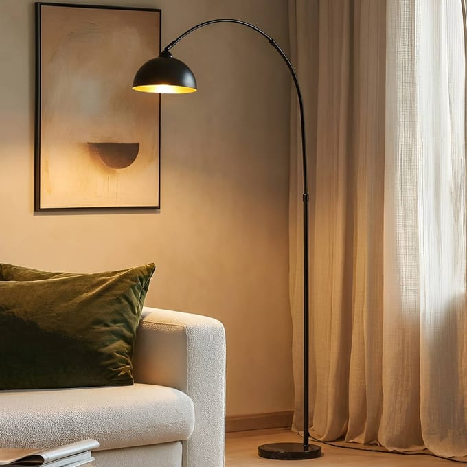Lindby - vloerlamp - 1licht - IJzer, marmer - H: 180 cm - E27 - zwart, goud