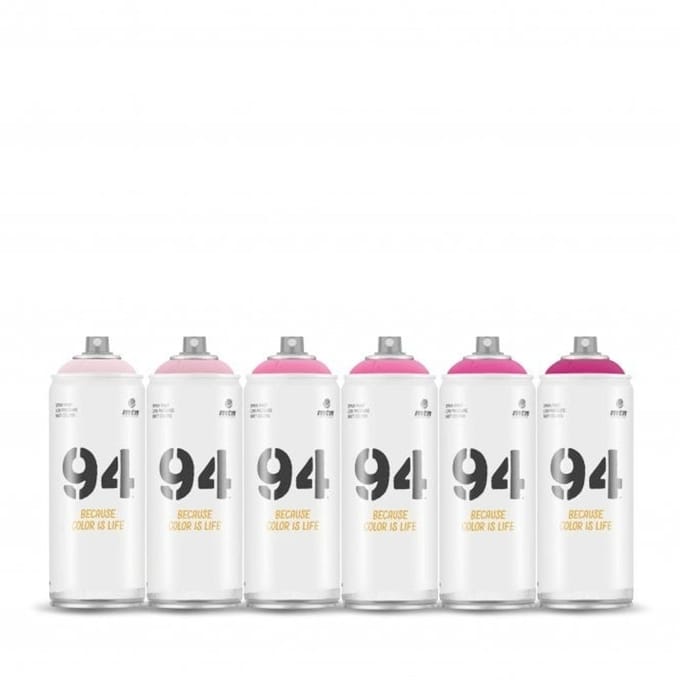 MTN94 spuitbussen pakket - 6x Roze tinten - Lage druk, matte afwerking graffiti spuitverf - 400ml