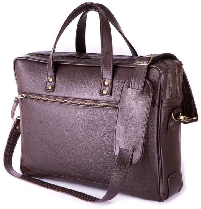 Solier SL05 Newbridge - Laptoptas Heren - Echt Leer - 15,4 Inch Laptopvak - Dubbel Compartiment - Bruin