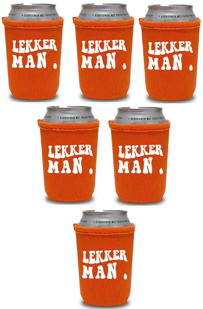 Eizook "Lekker Man . " - Blik Koelhoud Hoesjes - Oranje - 6 Stuks