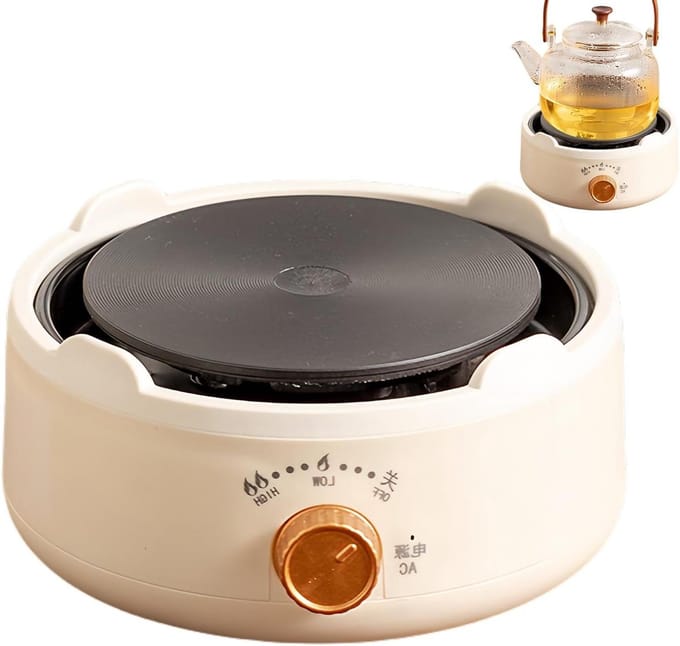 Enkele Brander Kookplaat - Theepot Kachel - Koken Thuis - Verstelbaar Vermogen - 18x9x9 cm - Wit