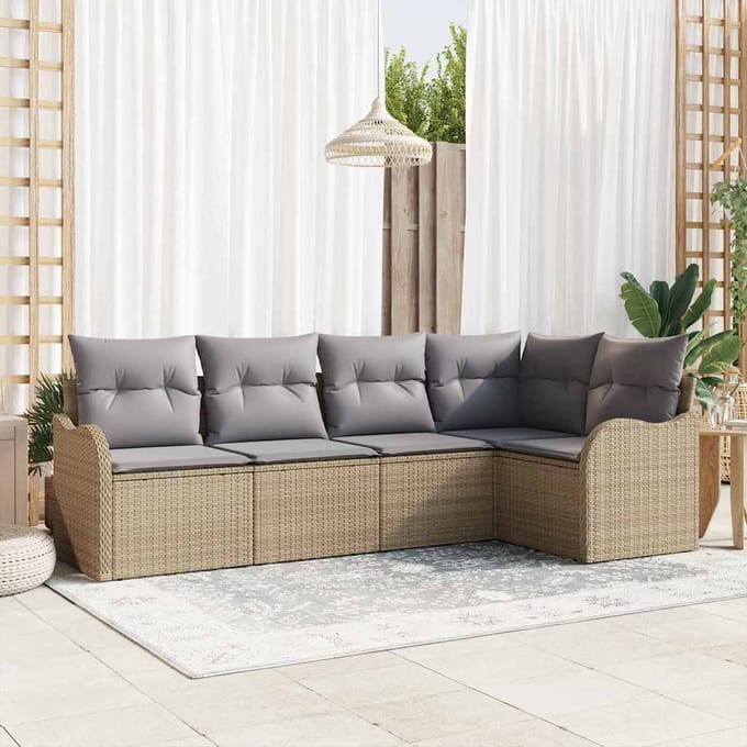 vidaXL Tuin Sofa Set 5 st Beige poly rattan