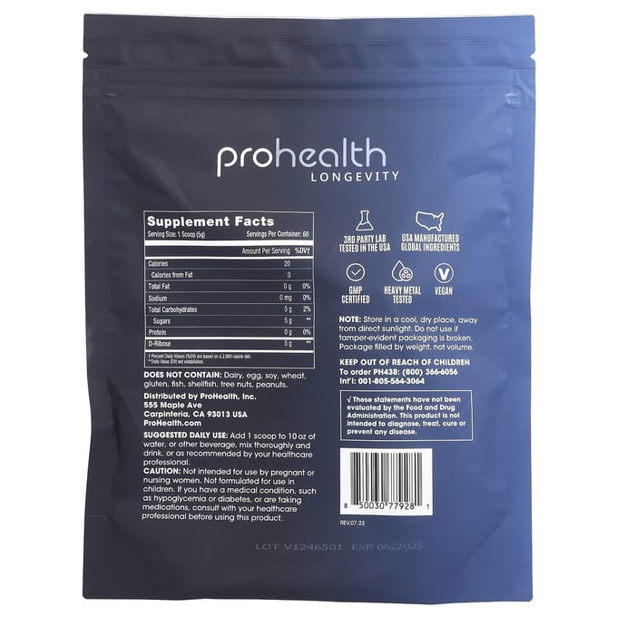 ProHealth Longevity, D-Ribose Puur Poeder, 300 g