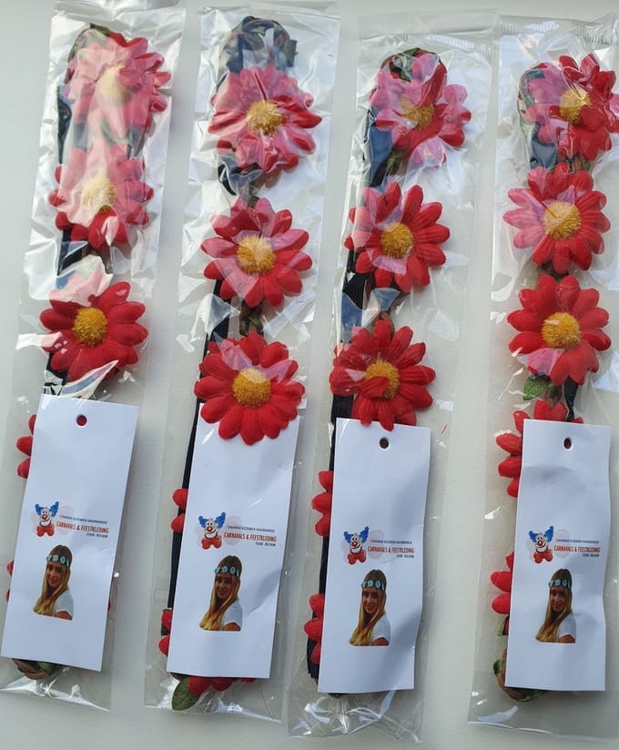 4 bloemenhaarbandjes - Rood - Hippie/ Flower Power