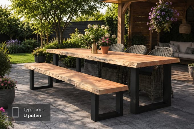 Douglas Boomstam Tuintafel - 200 x 100 cm - Stalen U Poten - Inclusief Montage