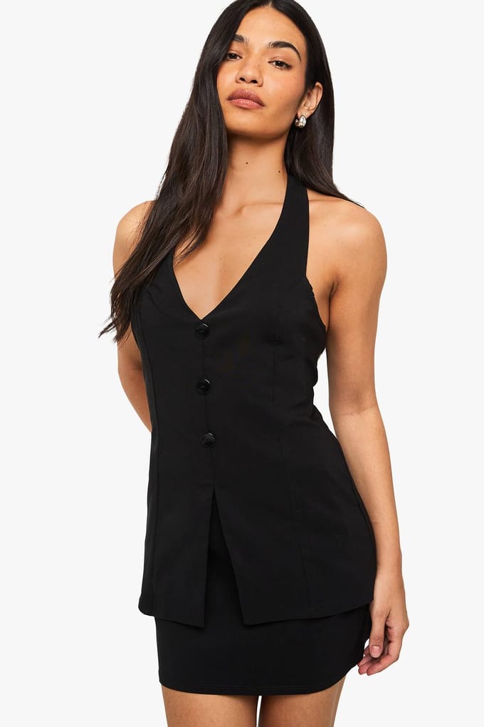 boohoo Dames Bengaline Minirok met pintucks | Black | Maat: 16