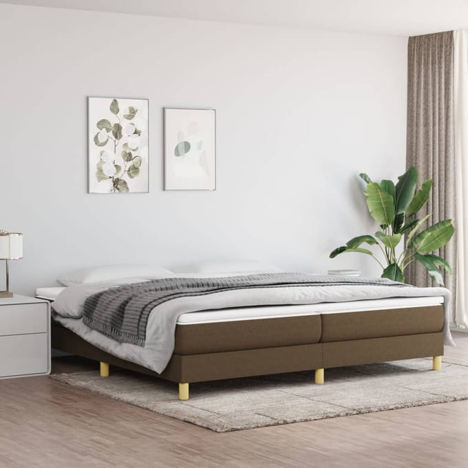 vidaXL - Boxspring - bed - stof - donkerbruin - 200x200 - cm