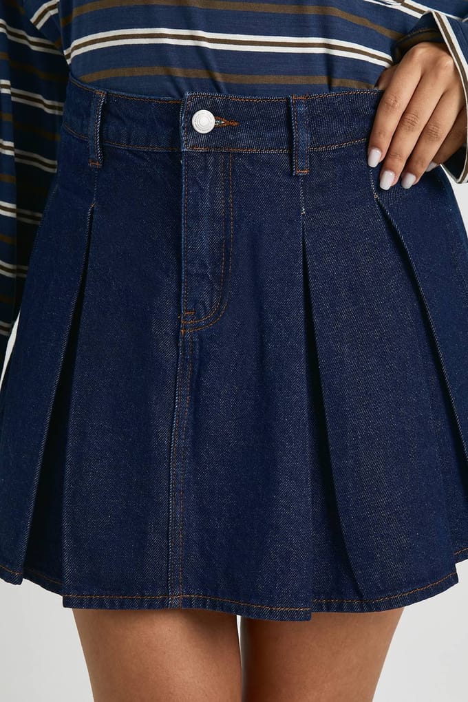 boohoo Dames Geplooide denimrok | Indigo | Maat: 16