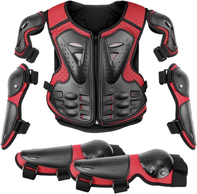 Motorcross bescherming - Fietsuitrusting - Veilig sporten - Elastische pasvorm - Middelgroot - Rood