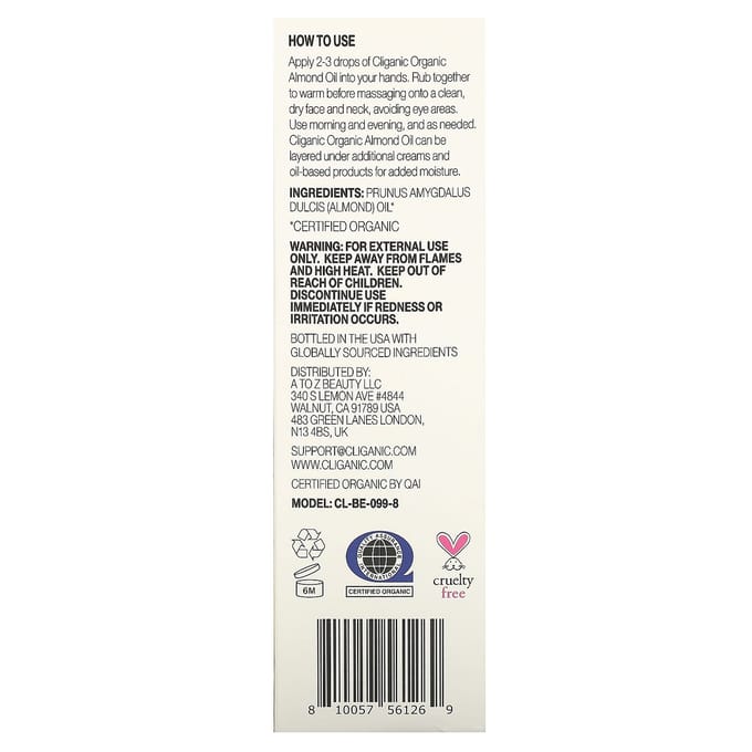 Cliganic, huile d'amande biologique, 237 ml (240ml) black