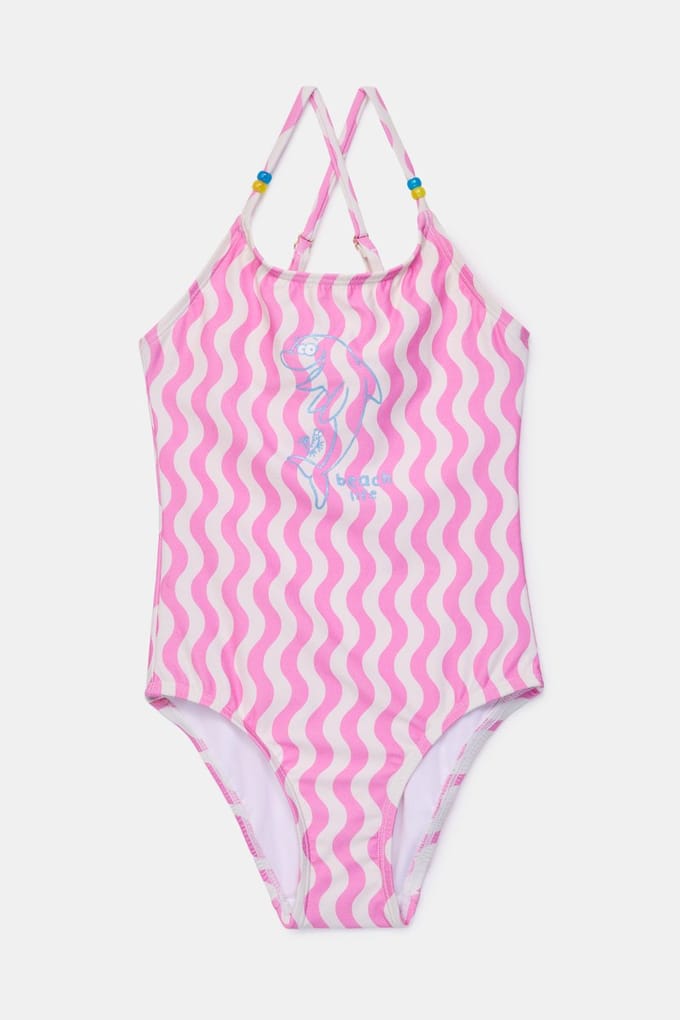 Woody Meisjes Badpak Roze Golven Print Roze 8A