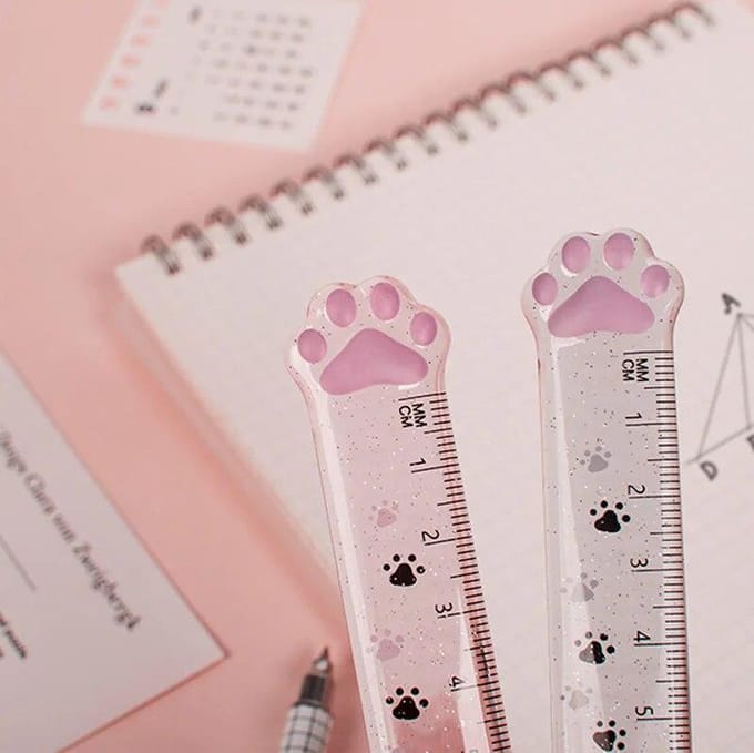 Règle à griffes de chat mignon, outils de dessin multifonctions, bricolage, règles pour étudiants, fournitures scolaires et de bureau à Double usage rose