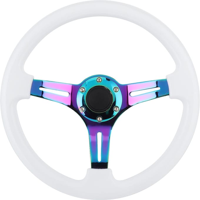 Volant de Course 14 pouces 6 Trous Roue de Drift ABS à Rayons Colorés Universel pour Voiture white