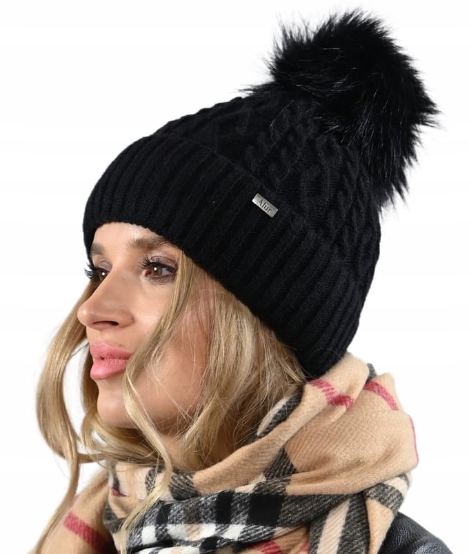 Alur - Wintermuts met Pompon - Zwart - Ergonomisch - Dubbel Gevoerd