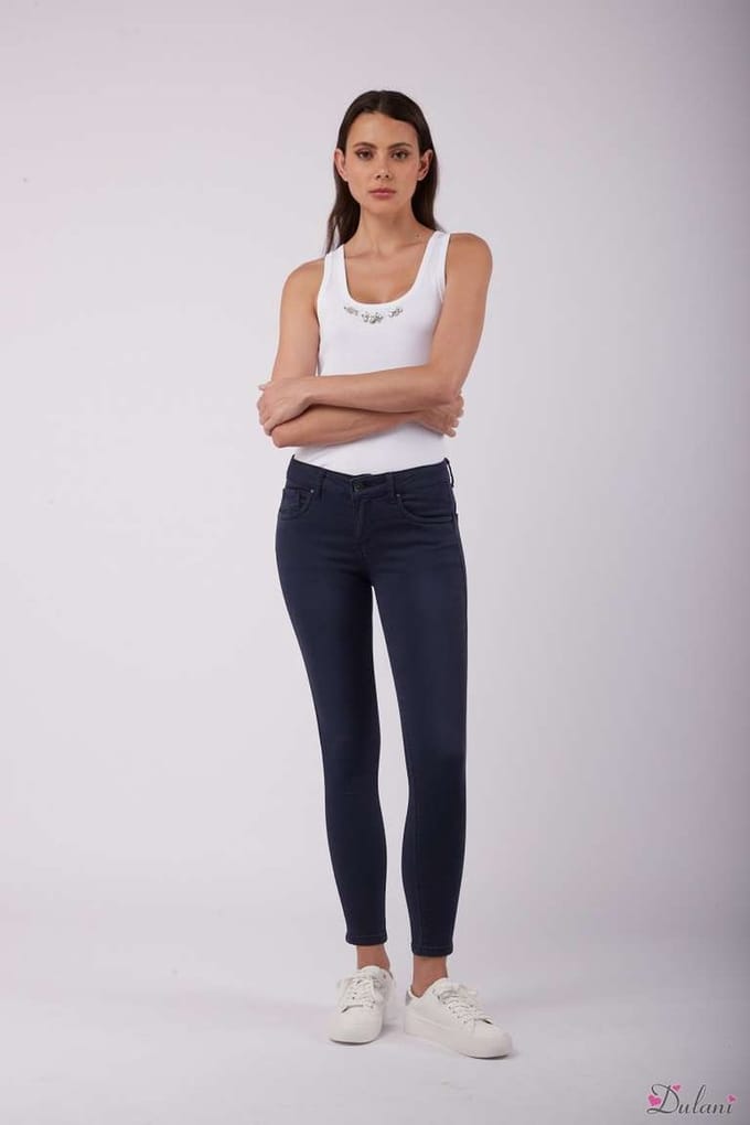 Broek Toxik3 medium hoge taille skinny push-up donkerblauw