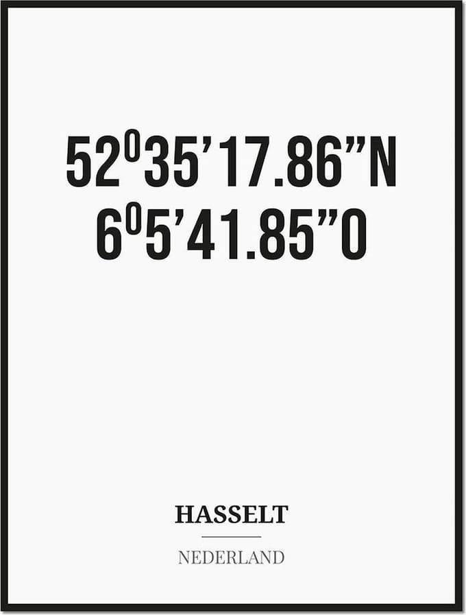 Poster/kaart HASSELT met coördinaten