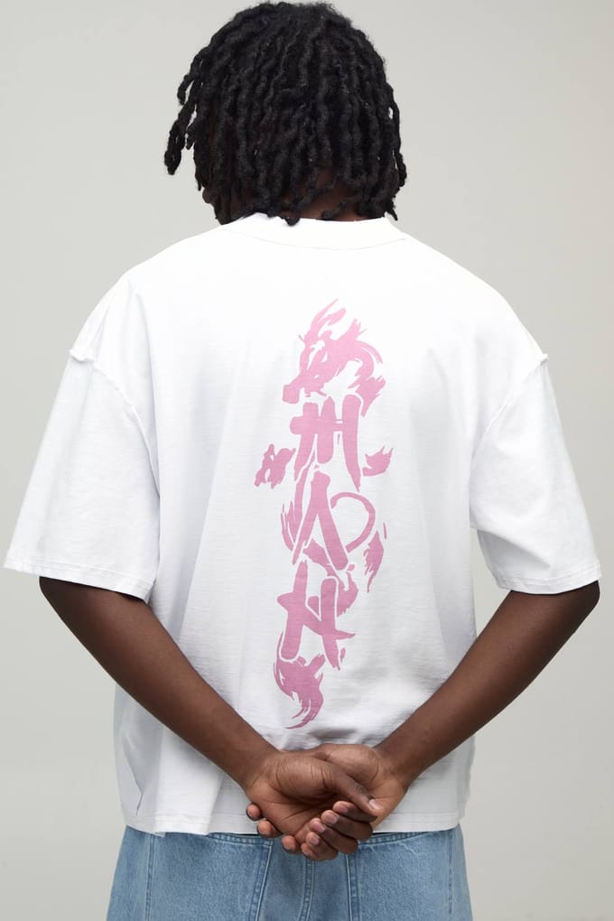 Wit Oversized Boxy T-shirt Met Zichtbare Naden En Ruggengraat Print | White | Size Small