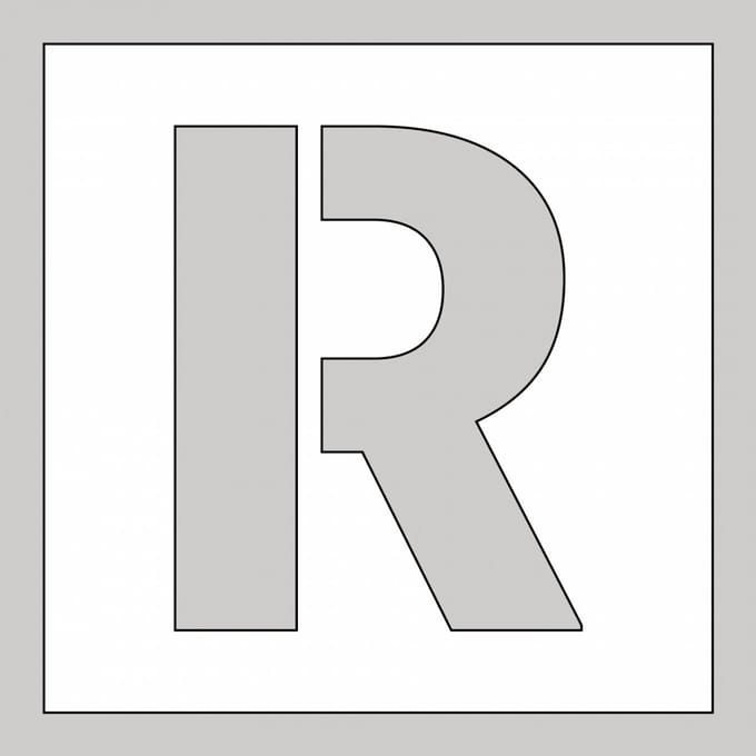 Spuitsjabloon letter R - dibond 500 x 500 mm