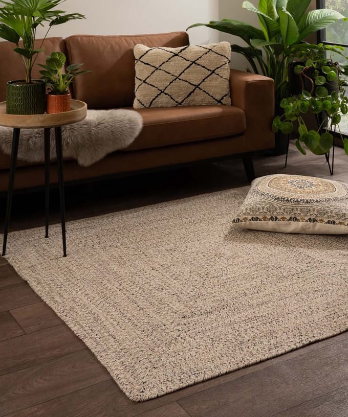 Vloerkleed katoen vierkant - Joy beige/wit 150x150