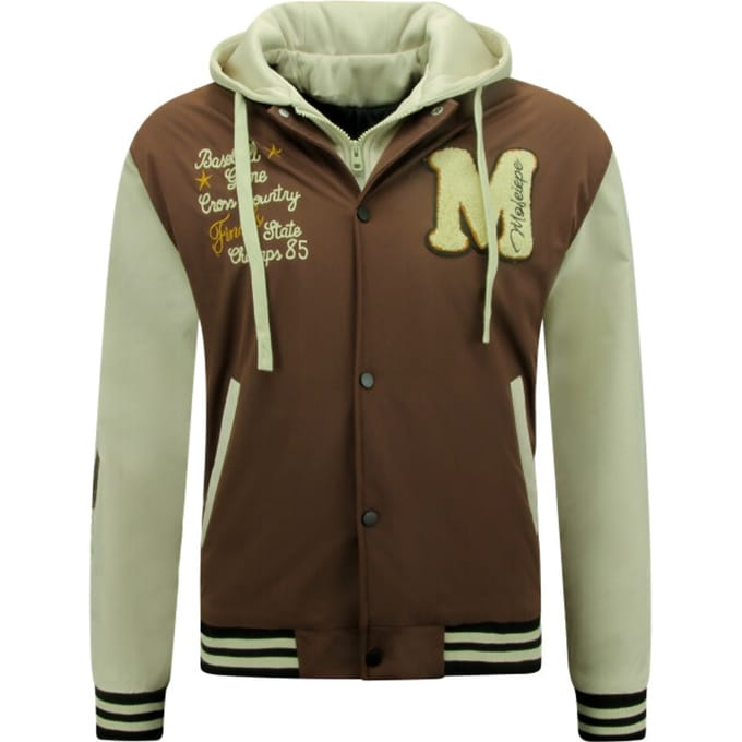 Baseball Jacket - Tussenjas Heren - College Jacket met Capuchon Oversized - 8632 - Bruin