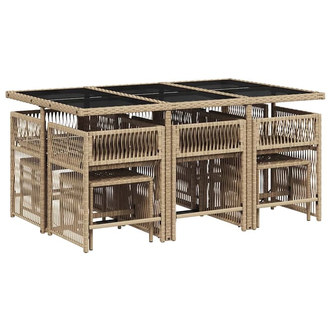 vidaXL - 11-delige - Tuinset - met - kussens - poly - rattan - beige